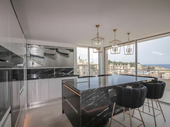 luxury penthouse sea view dining room with view