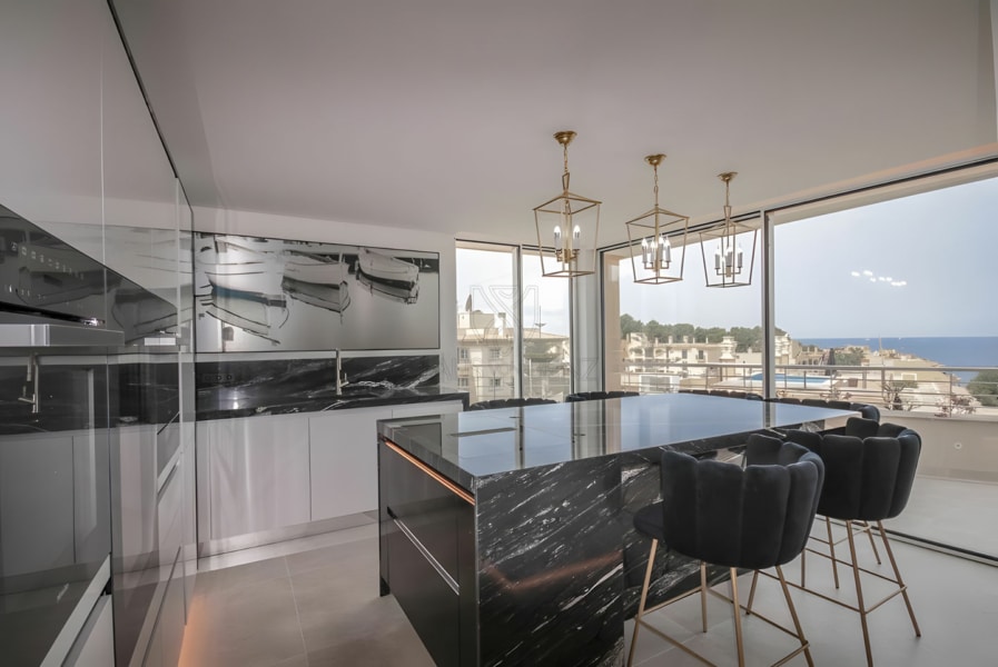 luxury penthouse sea view dining room with view