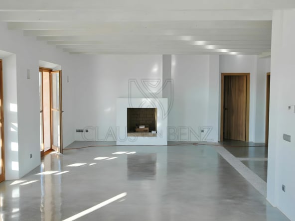 new finca with pool living room with fireplace