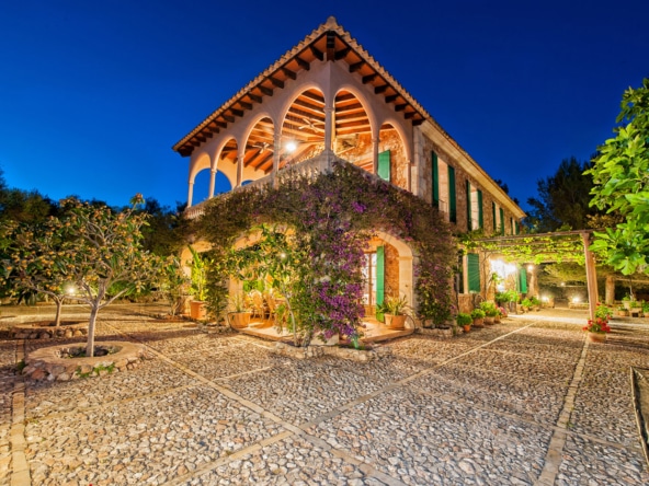 porreres dreamlike finca with rental license illuminated outside