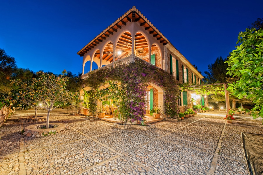 porreres dreamlike finca with rental license illuminated outside