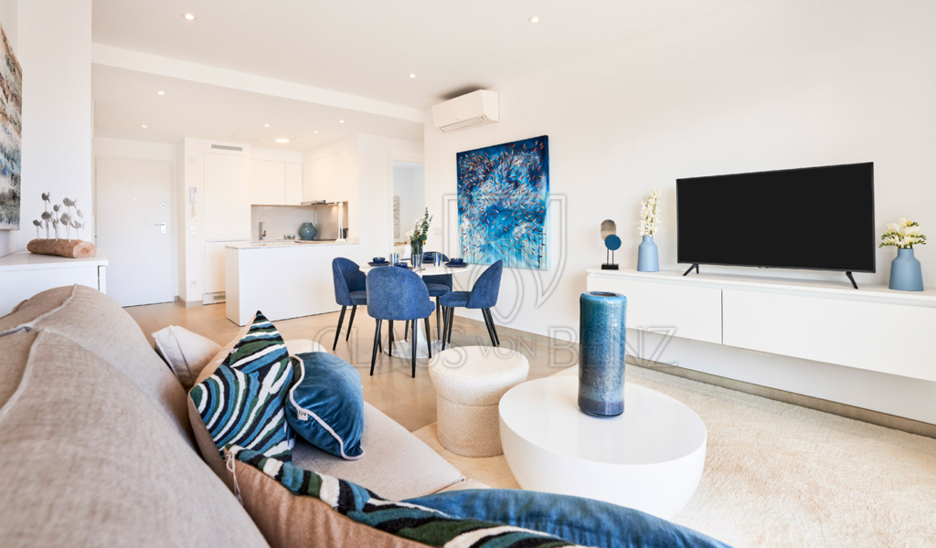 cala dor luxusapartment wohnzimmer esszimmer blau