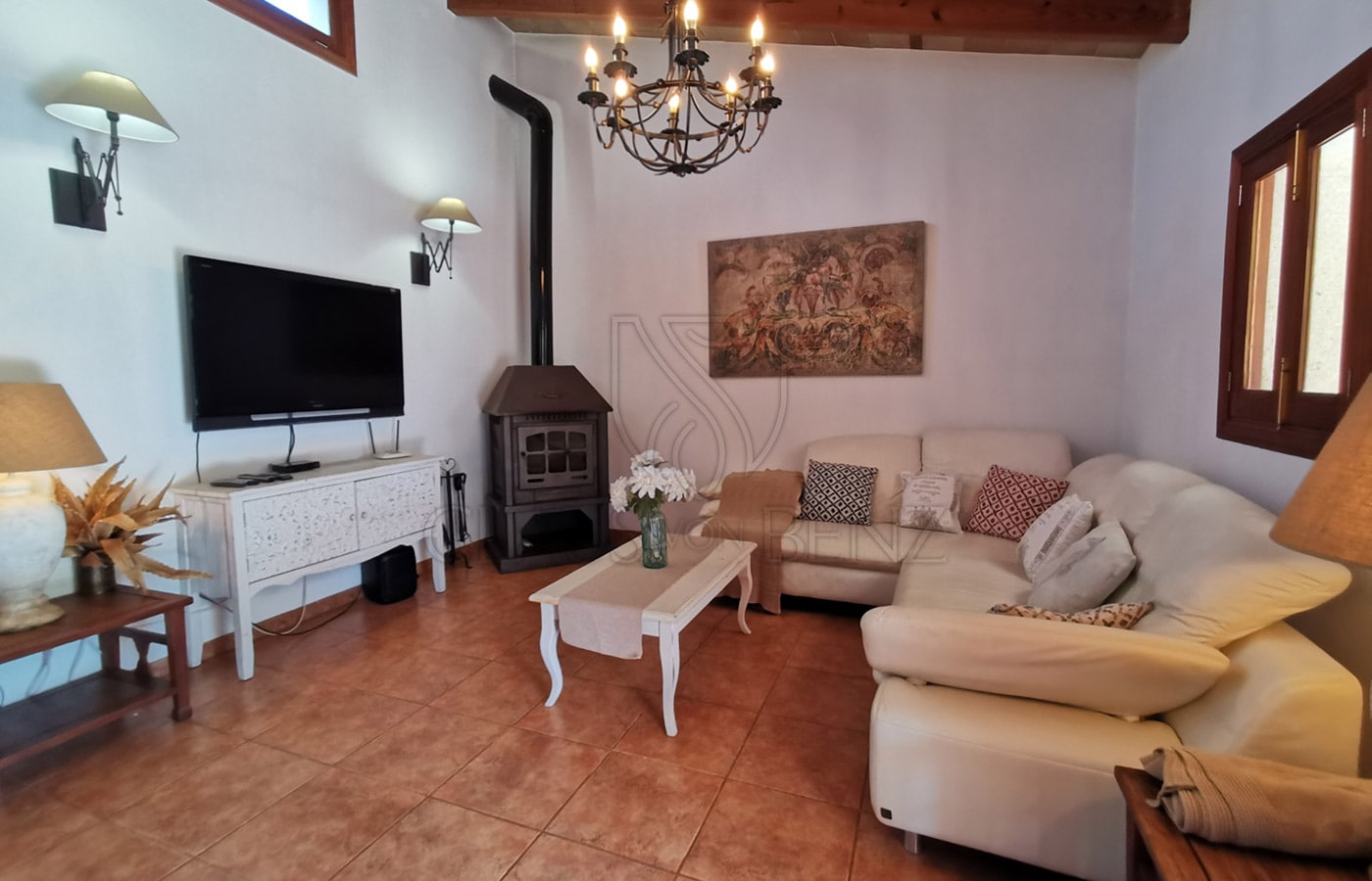 porreres rural property with vacation rental license living room with fireplace